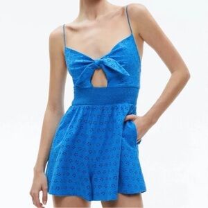 Alice + Olivia Frida Eyelet Tie Front Romper French Blue Size 14